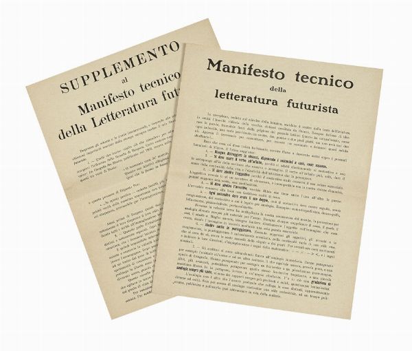 Filippo Tommaso Marinetti : Manifesto tecnico della letteratura futurista.  - Asta Libri, autografi e manoscritti - Associazione Nazionale - Case d'Asta italiane