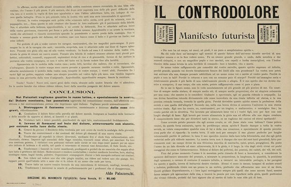 ALDO PALAZZESCHI : Il controdolore. Manifesto futurista.  - Asta Libri, autografi e manoscritti - Associazione Nazionale - Case d'Asta italiane