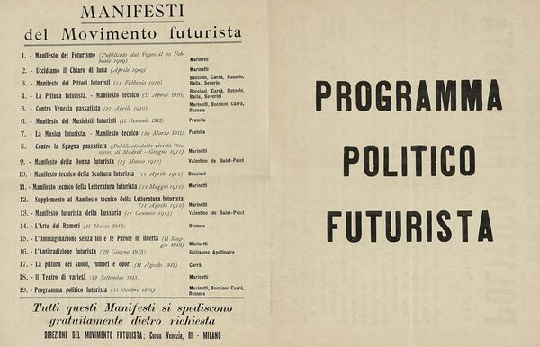 Filippo Tommaso Marinetti : Programma politico futurista.  - Asta Libri, autografi e manoscritti - Associazione Nazionale - Case d'Asta italiane