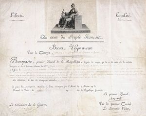 NAPOLON - IMPERATORE DEI FRANCESI - Brevet d'honneur con firma autografa Bonaparte.