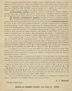 Filippo Tommaso Marinetti : Lo splendore geometrico e meccanico e la sensibilit numerica. Manifesto futurista.  - Asta Libri, autografi e manoscritti - Associazione Nazionale - Case d'Asta italiane