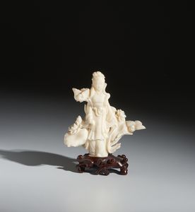 Arte Cinese - Statuina bianca dama con uccelli, Cina, XX secolo