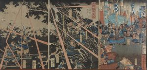 SADAHIDE UTAGAWA (1807 - 1879) - Stampa raffigurante la battaglia di Miyajima (1847-52)