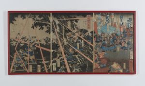 SADAHIDE UTAGAWA (1807 - 1879) : Stampa raffigurante la battaglia di Miyajima (1847-52)  - Asta Asta 437 | ARTE ORIENTALE - ARTE ORIENTALE DA COLLEZIONI PRIVATE ITALIANE Online - Associazione Nazionale - Case d'Asta italiane