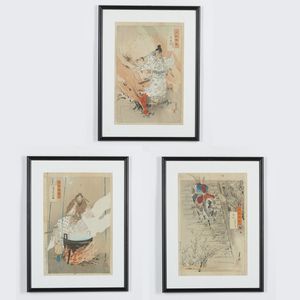 OGATA GEKKO (1859 - 1920) - Tre stampe della serie Gekkos Essays (Zuihitsu).