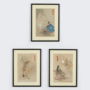 OGATA GEKKO (1859 - 1920) - Tre stampe della serie Gekkos Essays(Zuihitsu).