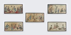CHIKANOBU TOYOHARA (1838 - 1912) - Cinque stampe dalla serie customs and manners of women.