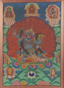 Arte Himalayana - Tangka in tessuto raffigurante divinit irata.Tibet-Nepal, XX secolo.