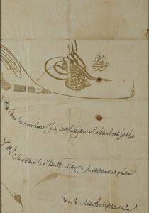 Arte Islamica - Firman Ottomano con tughra del Sultano Abdul Hamid II (r. 1876-1909) e del periodo