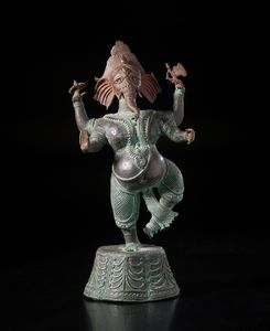 Arte Indiana - Statua in bronzo raffigurante Ganesha danzante. India del sud, XX sec.