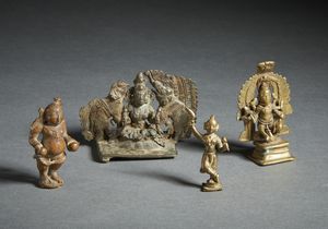 Arte Indiana - Gruppo di 4 figure in lega di rame raffiguranti divinit varie India, XIX secolo