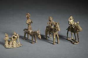 Arte Indiana - Gruppo di quattro bronzi popolari India Centrale, XIX secolo
