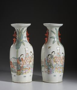 Arte Cinese : Coppia di vasi. Cina, Dinastia Qing, fine XIX fine sec.  - Asta Asta 437 | ARTE ORIENTALE - ARTE ORIENTALE DA COLLEZIONI PRIVATE ITALIANE Online - Associazione Nazionale - Case d'Asta italiane