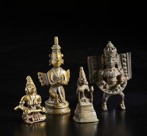 Arte Indiana - Gruppo di quattro figure devozionali in bronzo India popolare, XIX secolo