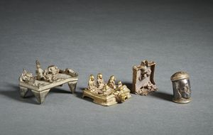Arte Indiana - Gruppo di 3 altari Shivalinga ed un Mukhalinga India, XIX secolo