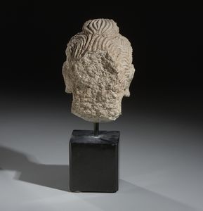 Arte Indiana : Testa di Buddha in stucco. Gandhara, probabile III-IV sec. d.C.  - Asta Asta 437 | ARTE ORIENTALE - ARTE ORIENTALE DA COLLEZIONI PRIVATE ITALIANE Online - Associazione Nazionale - Case d'Asta italiane