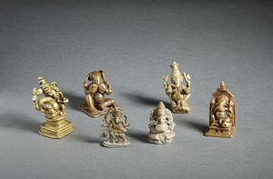 Arte Indiana - Gruppo di sei figure di Ganesh India Meridionale, XIX secolo