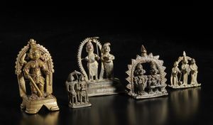 Arte Indiana - Gruppo di 5 altari devozionali in lega di rame India, XVIII-XIX secolo