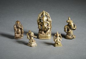 Arte Indiana - Gruppo di cinque Ganesh India popolare, XIX secolo