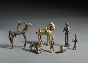 Arte Indiana - Gruppo di 7 figure in bronzoIndia  tribale, XIX e XX secolo