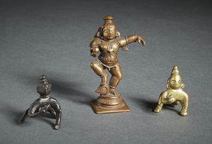 Arte Indiana - Gruppo di 3 Balakrishna in bronzo. India, XVIII-XIX secolo