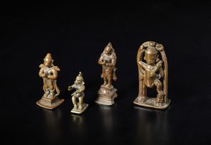 Arte Indiana - Quattro bronzi devozionali.Sud India, XIX sec.