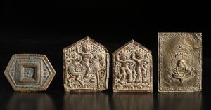 Arte Indiana - Gruppo di quattro placche votive in rame sbalzato India Meridionale, XVIII-XIX secolo