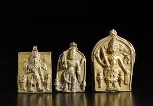 Arte Indiana - Gruppo di tre placche Virabhadra India Meridionale, Tamil Nadu, XVIII-XIX secolo