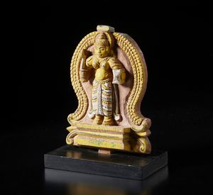 Arte Indiana - Rilievo in legno policromo raffigurante Virabhadra.India, XX sec.