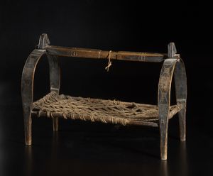 Arte Indiana - Culla in legno e corda India tribale, XIX secolo
