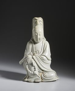 Arte Cinese - Statua in porcellana dehua di Guanyin.Cina, Dinastia Qing, XIX sec.