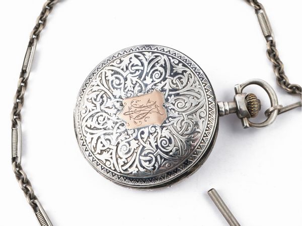 Orologio da tasca Omega in argento niellato, inizio dle XX secolo  - Asta Galanterie e curiosit - Associazione Nazionale - Case d'Asta italiane