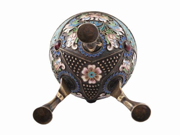 Uovo in argento e smalti cloisonn, Ivan Zakharov, Mosca 1908-1917  - Asta Galanterie e curiosit - Associazione Nazionale - Case d'Asta italiane