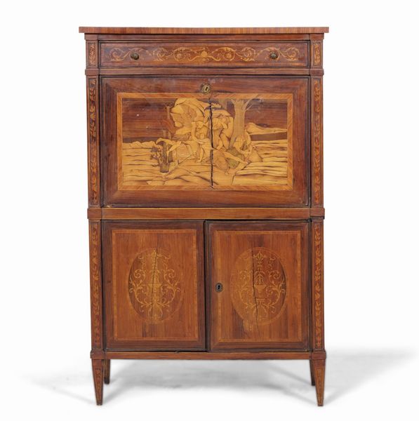 Secretaire in legno lastronato ed inatsiato. XIX secolo  - Asta Antiquariato - Associazione Nazionale - Case d'Asta italiane