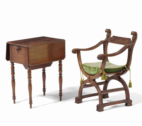 Tavolino e sedia in legno intagliato  - Asta Antiquariato - Associazione Nazionale - Case d'Asta italiane