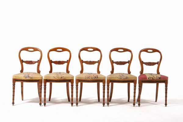 Cinque sedie in acero e legno scurito, Piemonte, epoca Luigi Filippo  - Asta Antiquariato - Associazione Nazionale - Case d'Asta italiane