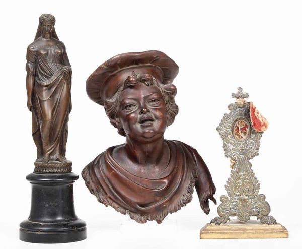 Scultura in rame, busto in legno e reliquiario in metallo  - Asta Antiquariato - Associazione Nazionale - Case d'Asta italiane