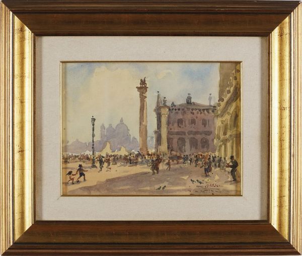 Giulio Falzoni : Venezia (veduta di San Marco)  - Asta Pittura del XIX-XX secolo - Associazione Nazionale - Case d'Asta italiane