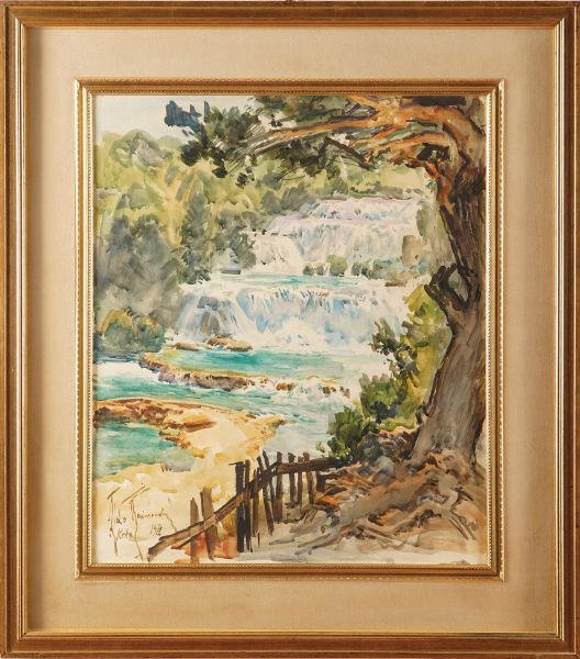 Aldo Raimondi : Paesaggio con cascata, 1972  - Asta Pittura del XIX-XX secolo - Associazione Nazionale - Case d'Asta italiane