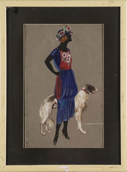 Tito Corbella : Figura femminile con cane  - Asta Pittura del XIX-XX secolo - Associazione Nazionale - Case d'Asta italiane