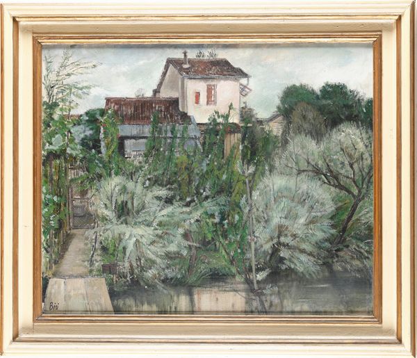 LUIGI BISI : Veduta con case e alberi  - Asta Pittura del XIX-XX secolo - Associazione Nazionale - Case d'Asta italiane