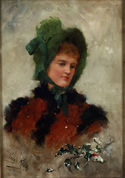 Henry John Yeend King : Ritratto femminile con cuffia verde  - Asta Pittura del XIX-XX secolo - Associazione Nazionale - Case d'Asta italiane