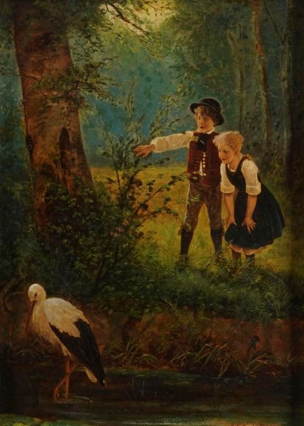 Salentin Hubert : Due fanciulli nel bosco, 1886  - Asta Pittura del XIX-XX secolo - Associazione Nazionale - Case d'Asta italiane