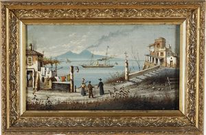 Giovanni Serritelli : Coppia di vedute di Napoli  - Asta Pittura del XIX-XX secolo - Associazione Nazionale - Case d'Asta italiane