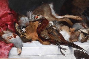 Paul Mathey : Natura morta con cacciagione e gatto  - Asta Pittura del XIX-XX secolo - Associazione Nazionale - Case d'Asta italiane