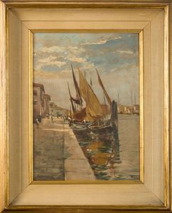Ambrogio Vismara : Veduta di porto  - Asta Pittura del XIX-XX secolo - Associazione Nazionale - Case d'Asta italiane