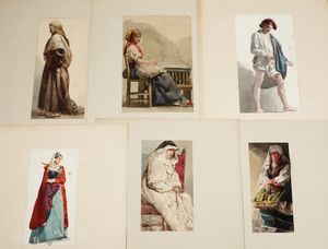 Cartella contenente 31 costumi acquerelli, tecniche varie  - Asta Pittura del XIX-XX secolo - Associazione Nazionale - Case d'Asta italiane
