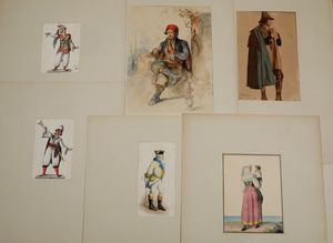 Cartella contenente 31 costumi acquerelli, tecniche varie  - Asta Pittura del XIX-XX secolo - Associazione Nazionale - Case d'Asta italiane