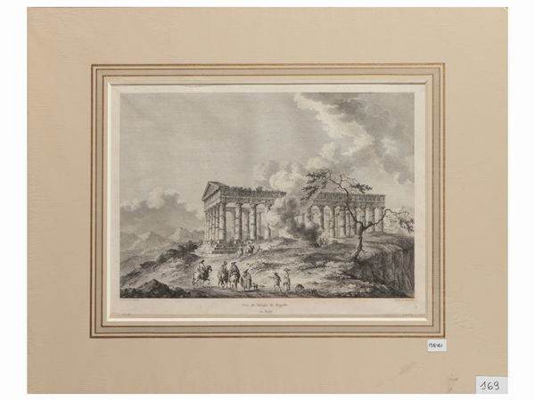 JEAN CLAUDE RICHARD DE SAINT-NON : Vue du Temple de Segeste  - Asta Una collezione di stampe - parte I - Associazione Nazionale - Case d'Asta italiane