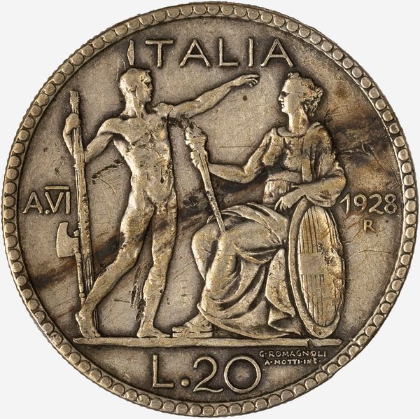 Regno d'Italia, VITTORIO EMANUELE III, 1900-1946 : 20 Lire Littore Anno VI  - Asta Numismatica - Associazione Nazionale - Case d'Asta italiane